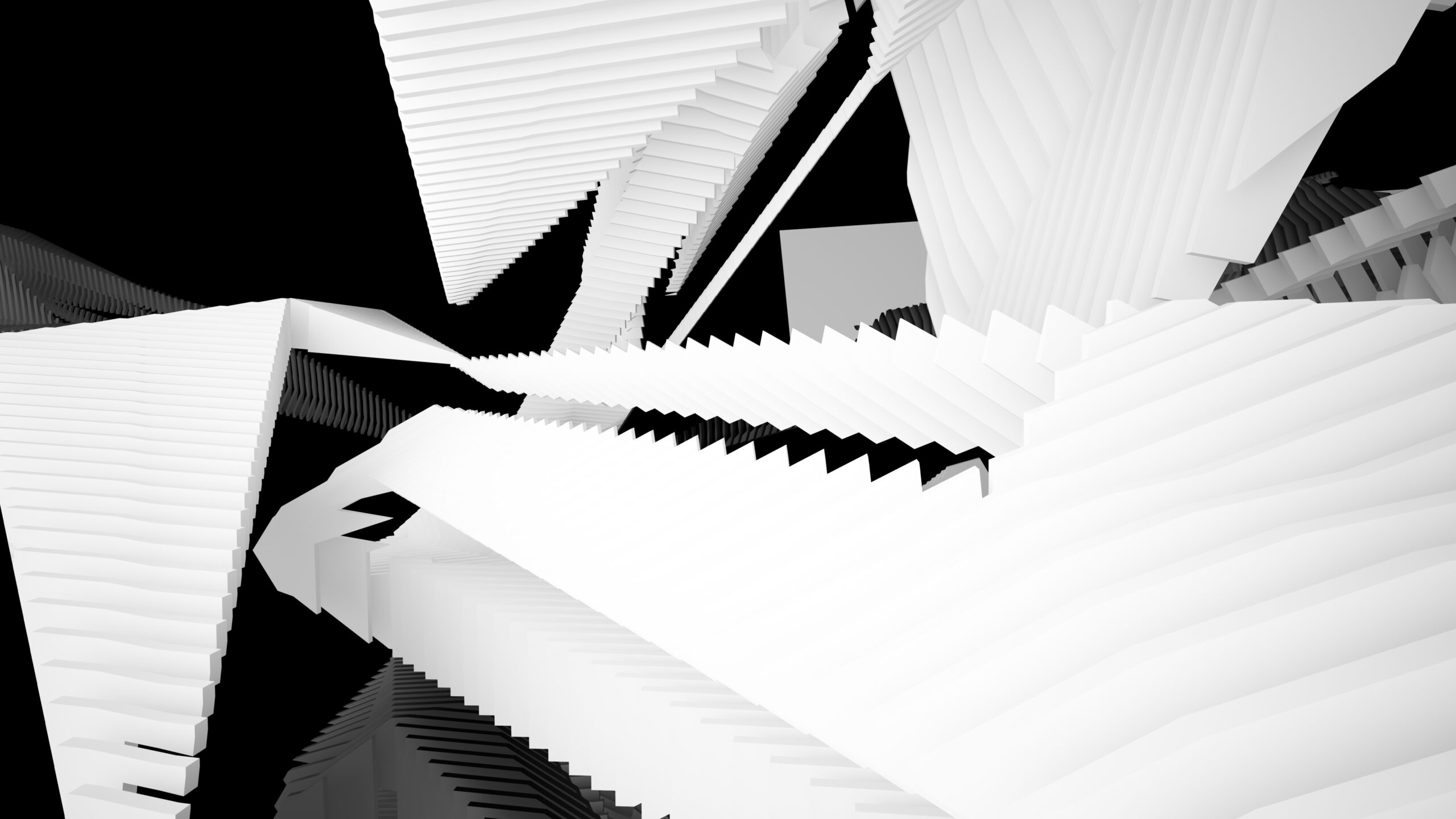 Abstract white black interior multilevel public space with window 3d illustration 2